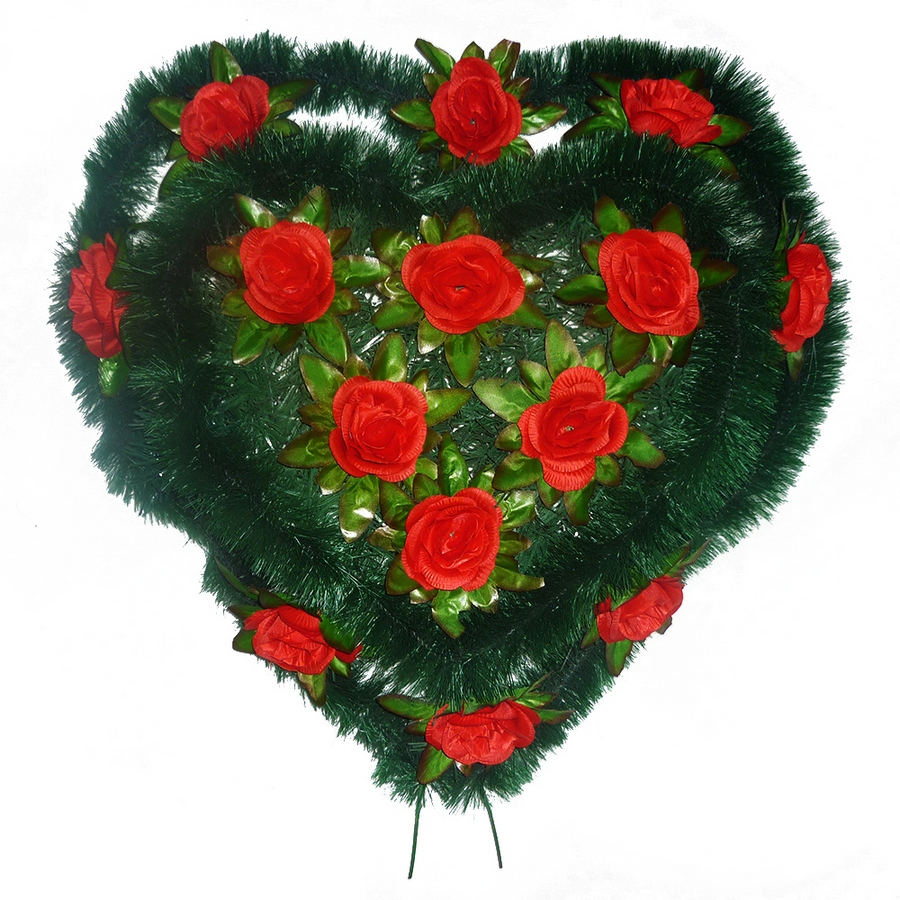 Венок ритуальный в форме сердца розы 70см